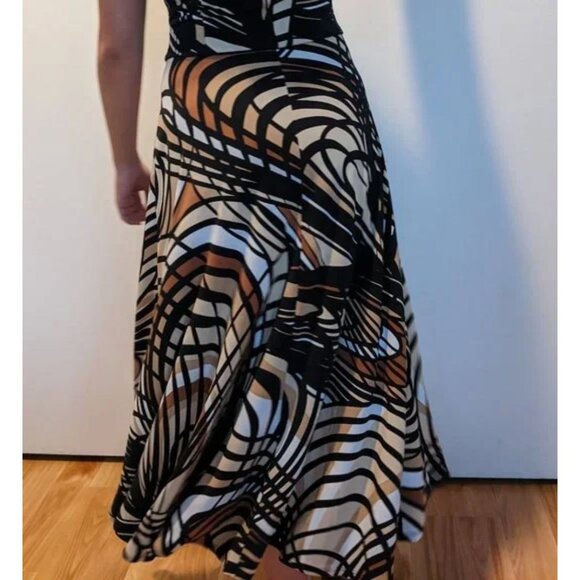 Perceptions Black Brown Abstract Print Midi Maxi Dress Size 14 Fall Sleeveless - Picture 9 of 9